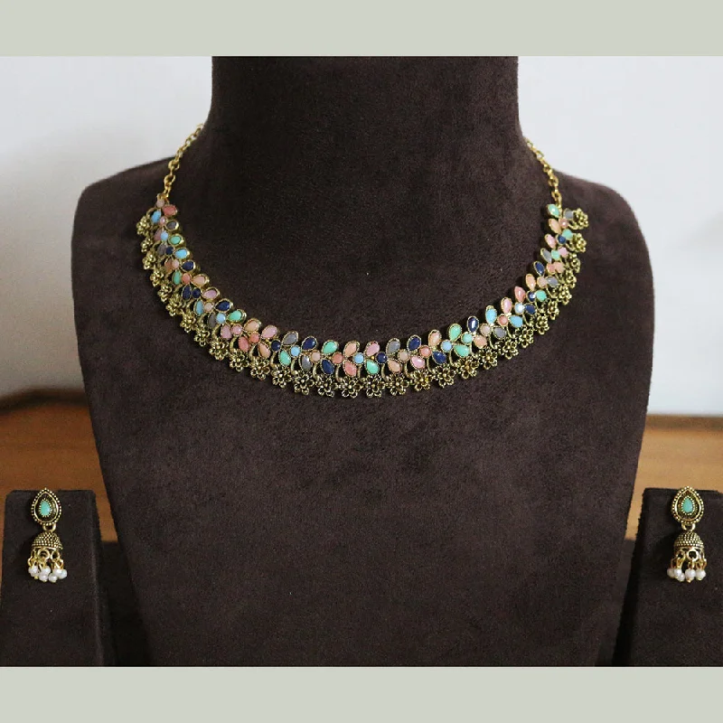 Modern Designer Necklace-H K Fashion Gold Plated Crystal Stone Choker Necklace Set