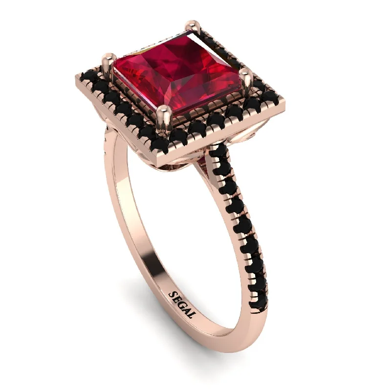 Personalized Silver Engagement Ring-Gorgeous Princess Cut Ruby Pave Engagement Ring With Hidden Stone - Margot No. 41