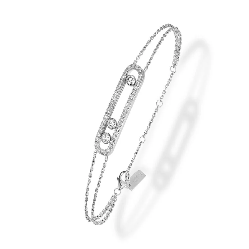 Custom-Designed Bracelets-18ct White Gold Move Classique Pave Three Diamond Set Bracelet