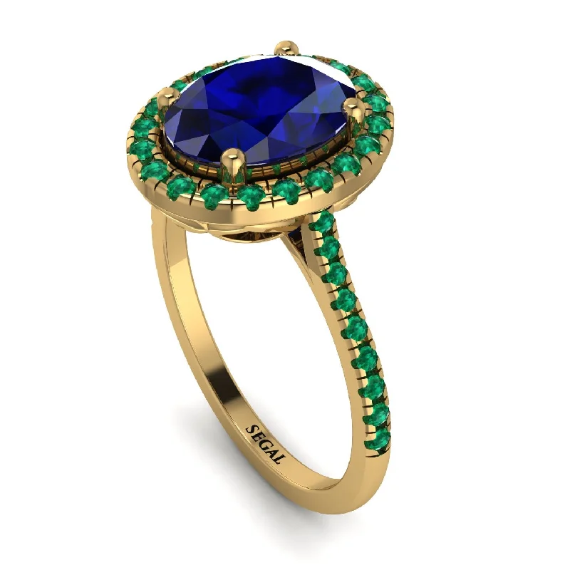 Classic Gold Ring with Diamonds-Gorgeous Oval Cut Sapphire Pave Engagement Ring With Hidden Stone - Phoebe No. 28