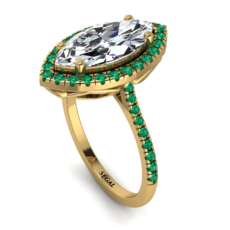 Statement Emerald Ring-Gorgeous Marquise Cut Diamond Pave Engagement Ring With Hidden Stone - Miriam No. 16