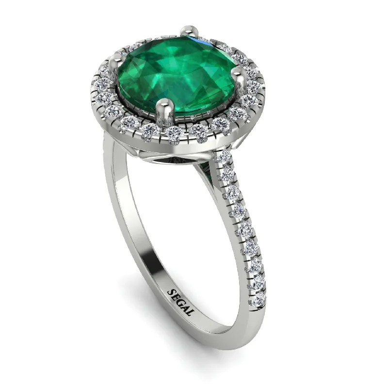 Custom Engagement Ring Set-Gorgeous Round Cut Emerald Pave Engagement Ring With Hidden Stone - Ellen No. 6