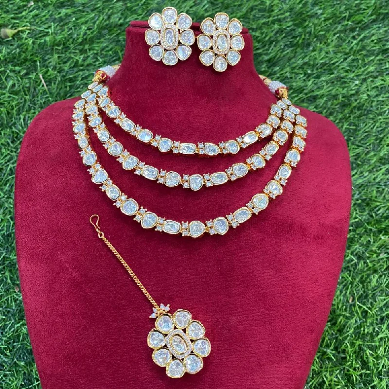 Colorful Gemstone Necklace-Royal Kundan Jewellery Gold Plated Polki Kundan Necklace Set