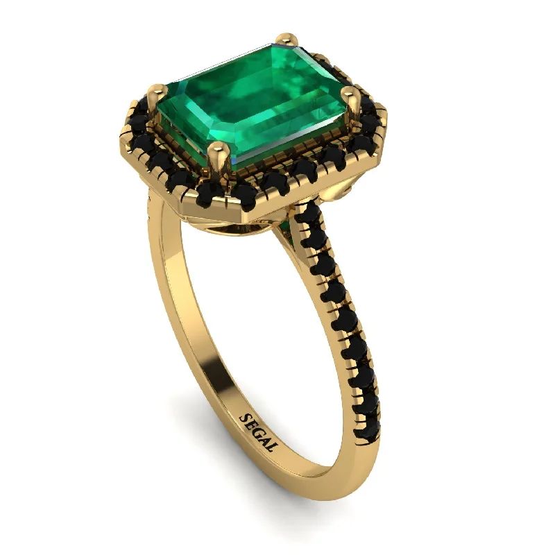 Adjustable Gold Ring-Gorgeous Emerald Cut Emerald Pave Engagement Ring With Hidden Stone - Veronica No. 34