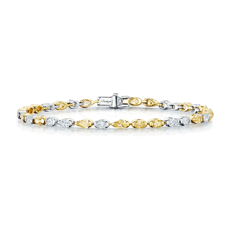 Chic Rose Gold Bracelets-18ct Yellow & White Gold Line Bracelet With Fancy Shaped Yellow & White Diamonds