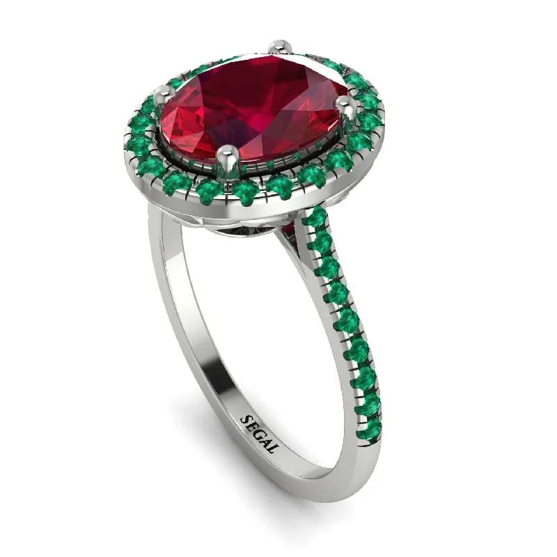 Vintage Rose Gold Ring-Gorgeous Oval Cut Ruby Pave Engagement Ring With Hidden Stone - Phoebe No. 27