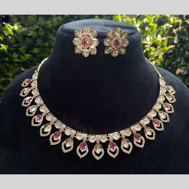 Simple Diamond Necklace-Royal Kundan Jewellery Gold Plated Polki Kundan Necklace Set