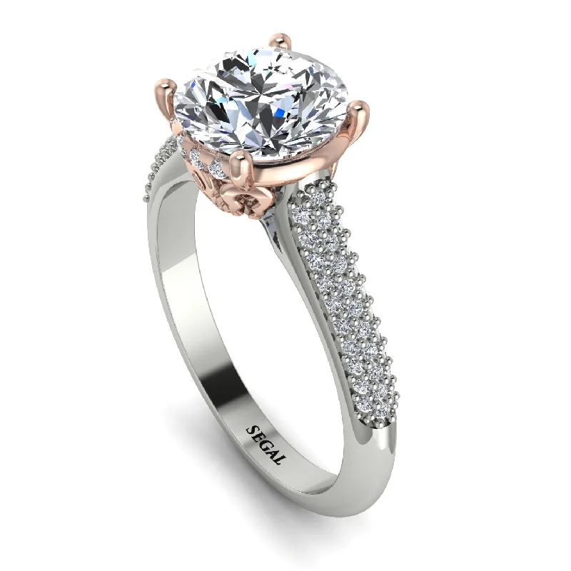 Wedding Set with Diamond Ring-Two Tones Luxury Pave Round Cut Diamond Engagement Ring With Hidden Stone - Miracle No. 78