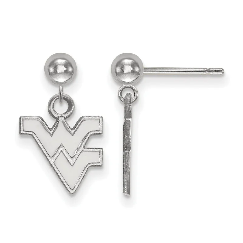 Artisan Silver Earrings-14k White Gold West Virginia University Ball Dangle Earrings