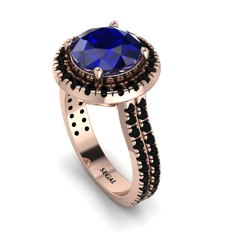 Gemstone Wedding Ring-Gorgeous Round Cut Sapphire Pave Double Shank Engagement Ring With Hidden Stone - Ellen No. 44