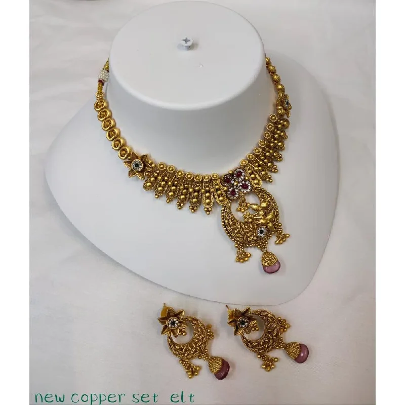 Custom Monogram Necklace-Akruti Collection Copper Gold Plated Pota Stone Necklace Set