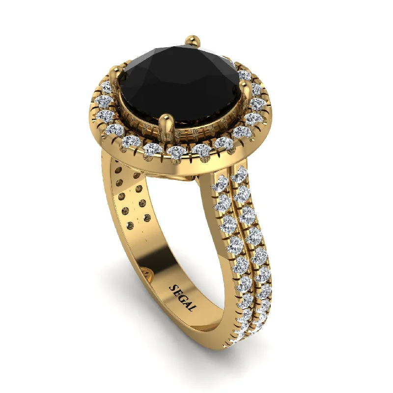 Modern Silver Ring-Gorgeous Round Cut Black Diamond Pave Double Shank Engagement Ring With Hidden Stone - Ellen No. 7