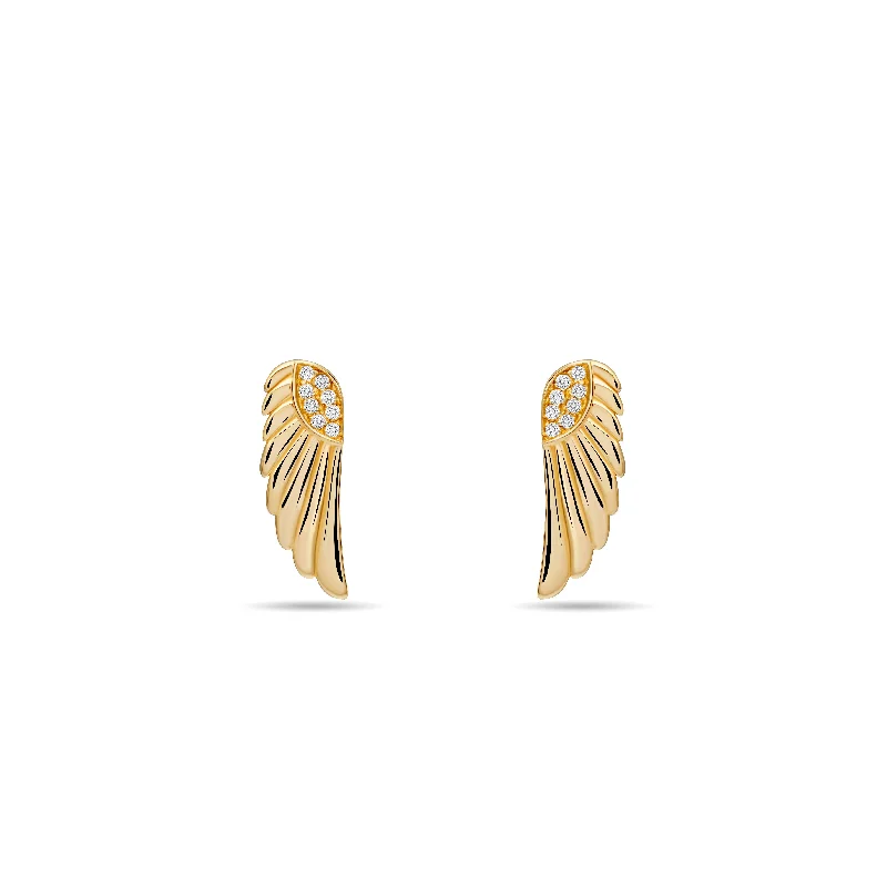 Minimalist Drop Earrings-Diamond Goddess Wings Earrings - 14 karat gold diamond earring studs, diamonds 0.08ct