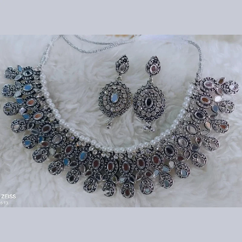 Chunky Silver Necklace-Manisha Jewellery Oxidised Plated Mirror Choker Necklace Set