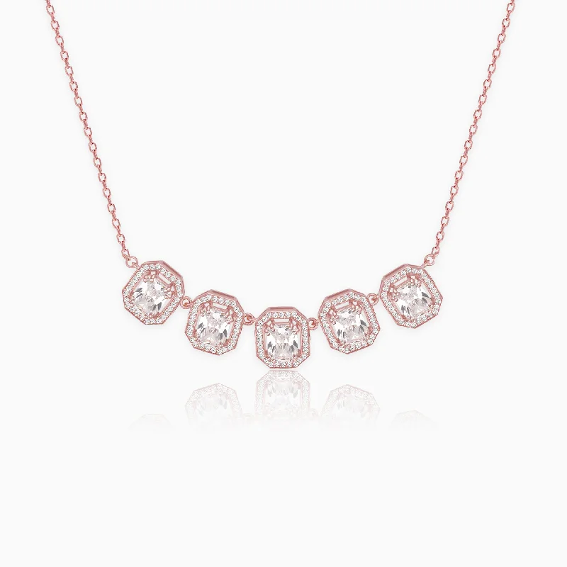 Diamond Necklace for Women-Rose Gold Baguette Bunch Necklace