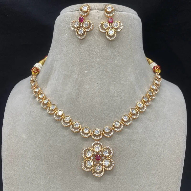 Modern Designer Necklace-Amoliya Jewels Gold Plated Polki Kundan Stone Necklace Set