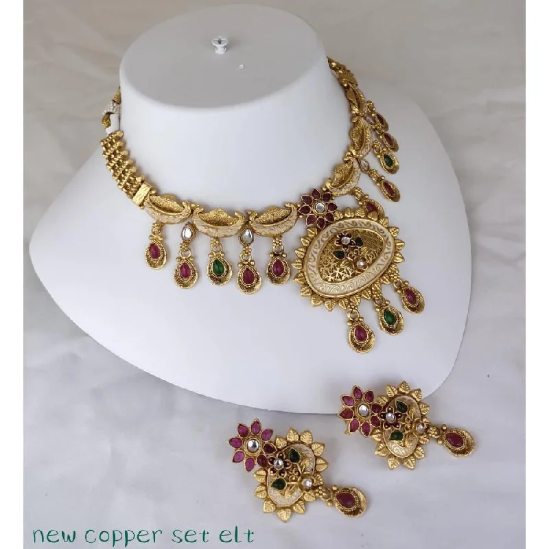 Elegant Gold Leaf Necklace-Akruti Collection Copper Gold Plated Pota Stone Necklace Set