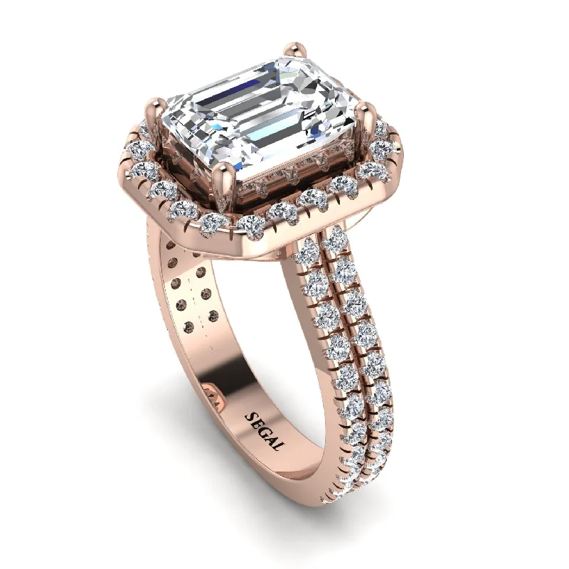 Fine Diamond Ring-Gorgeous Emerald Cut Diamond Pave Double Shank Engagement Ring With Hidden Stone - Veronica No. 2