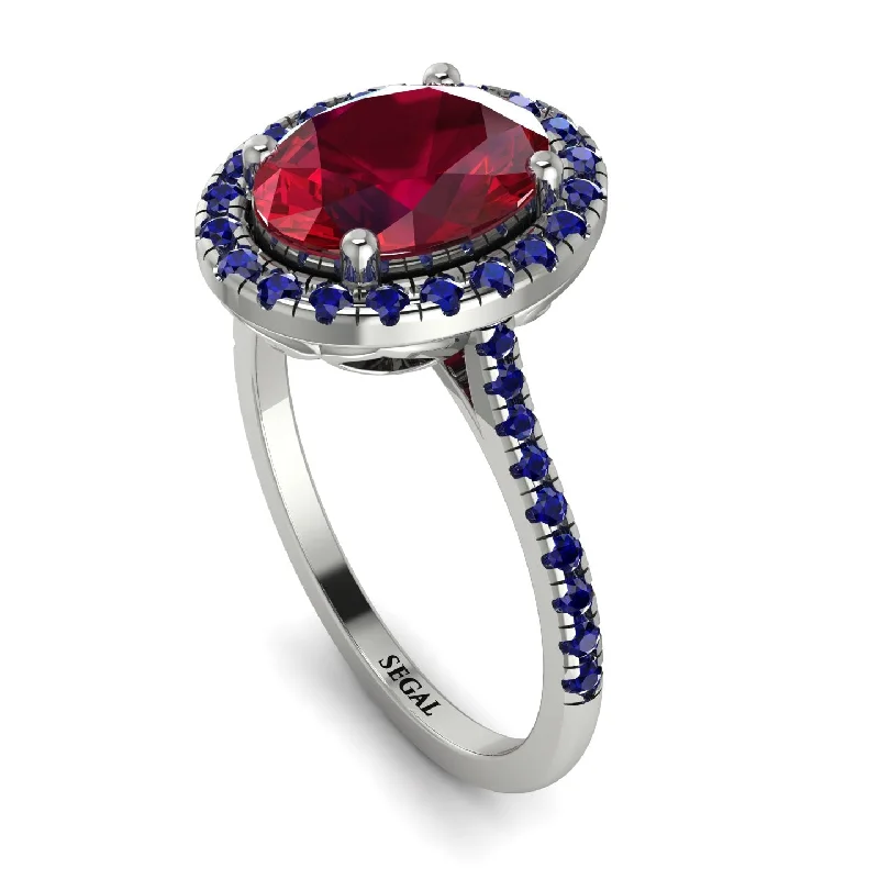 Cute Animal Rings-Gorgeous Oval Cut Ruby Pave Engagement Ring With Hidden Stone - Phoebe No. 72