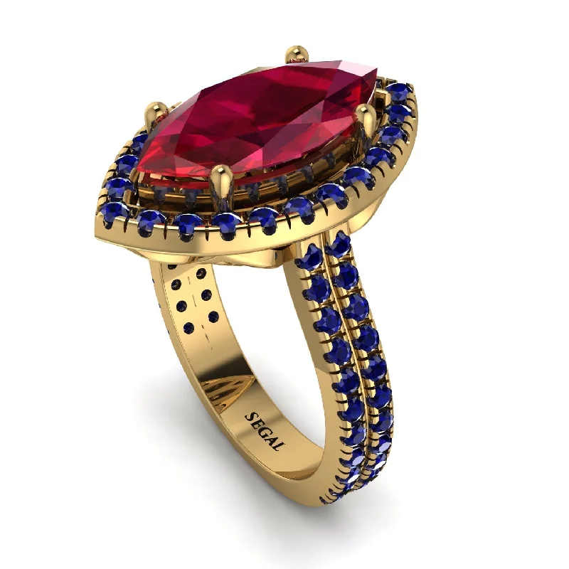 Luxury Diamond Ring-Gorgeous Marquise Cut Ruby Pave Double Shank Engagement Ring With Hidden Stone - Miriam No. 70