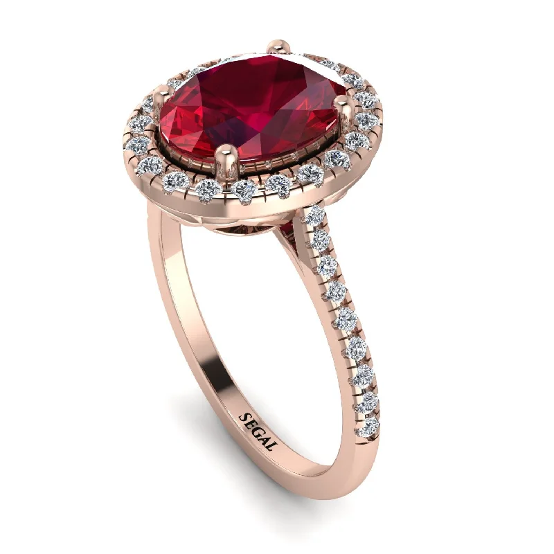 Gemstone Promise Ring-Gorgeous Oval Cut Ruby Pave Engagement Ring With Hidden Stone - Phoebe No. 11