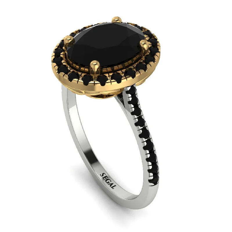 Gemstone Wedding Ring-Two Tones Gorgeous Oval Cut Black Diamond Pave Engagement Ring With Hidden Stone - Phoebe No. 80