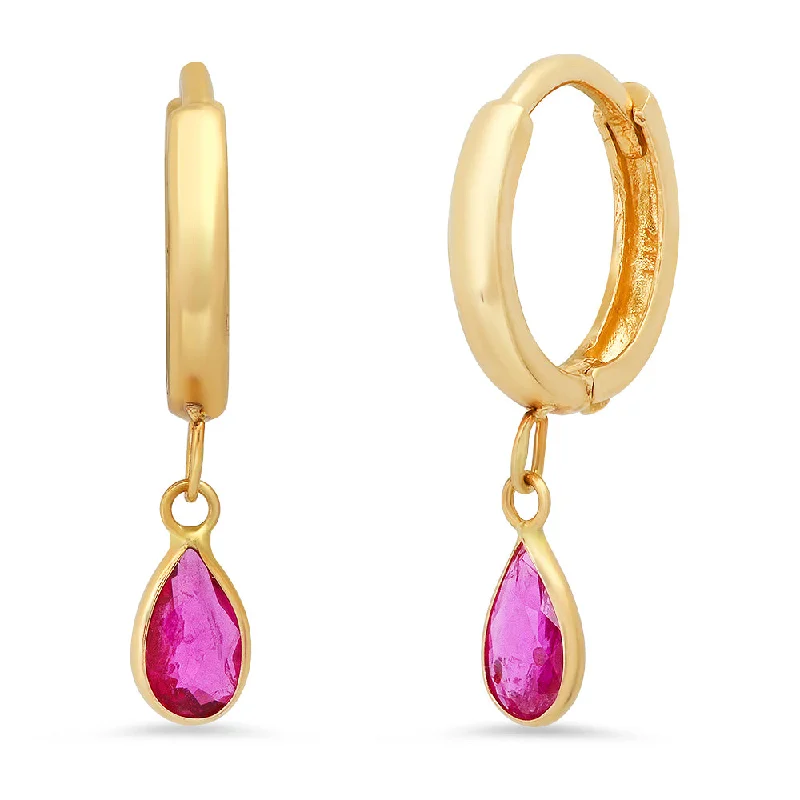 Minimalist Drop Earrings-Ruby tear drop huggies