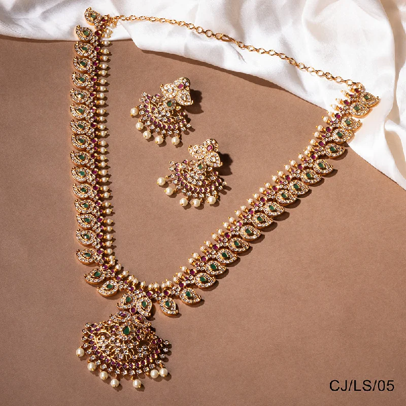 Bold Crystal Necklace-Chiccharm Jewellery Brass and Copper Rajwadi Necklace Set