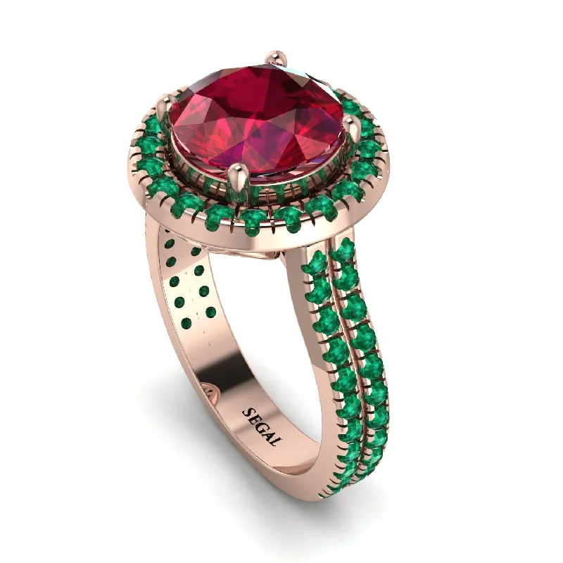 Multi-Stone Engagement Ring-Gorgeous Round Cut Ruby Pave Double Shank Engagement Ring With Hidden Stone - Ellen No. 26