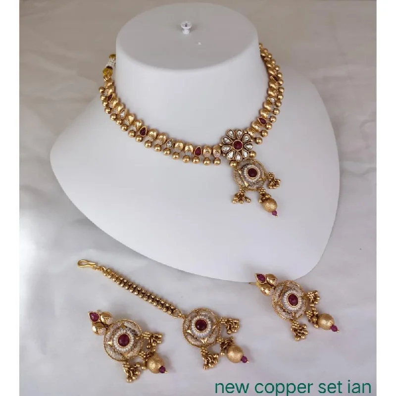 Chunky Silver Necklace-Akruti Collection Copper Gold Plated Pota Stone Necklace Set