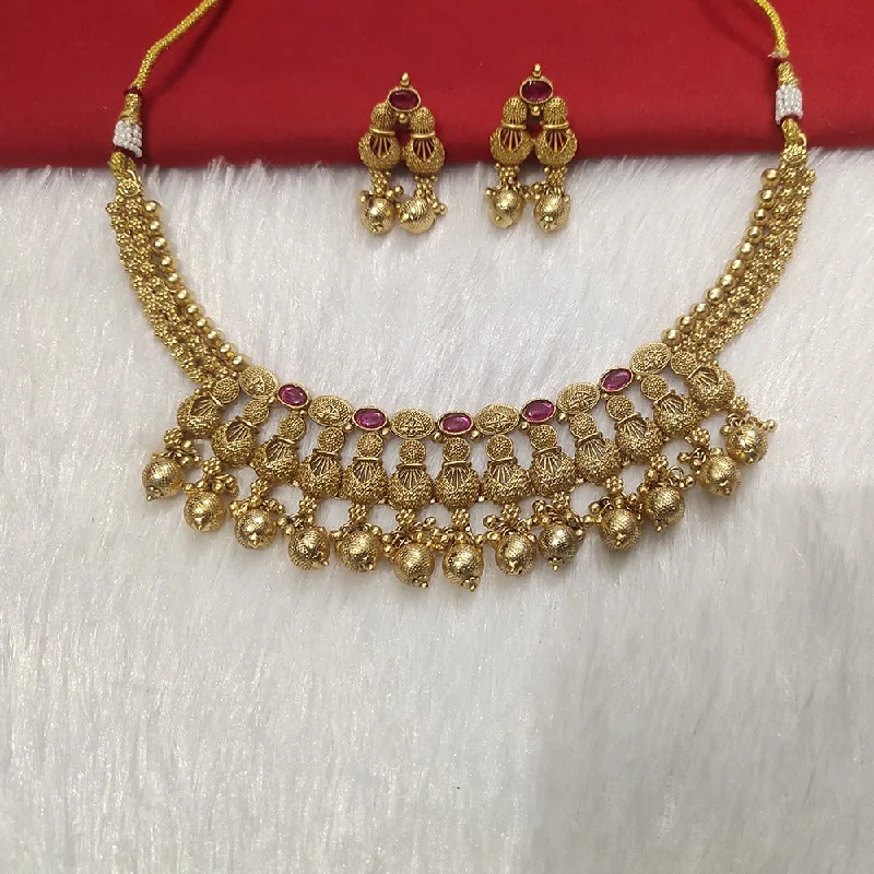 High-End Gold Necklace-Kala Creation Gold Plated Pota Stone Necklace Set