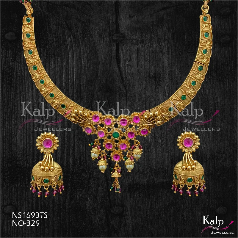 Rose Gold Pendant Necklace-Kalp Jewellers Copper Gold Plated Necklace Set