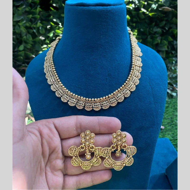 Gold Coin Necklace-Royal Kundan Jewellery Gold Plated Necklace Set