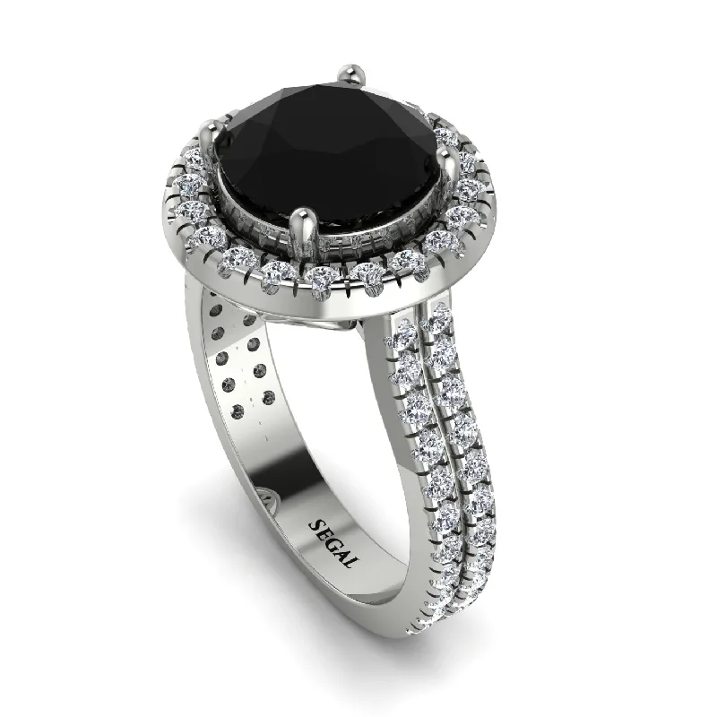 Custom Ring for Anniversary-Gorgeous Round Cut Black Diamond Pave Double Shank Engagement Ring With Hidden Stone - Ellen No. 9