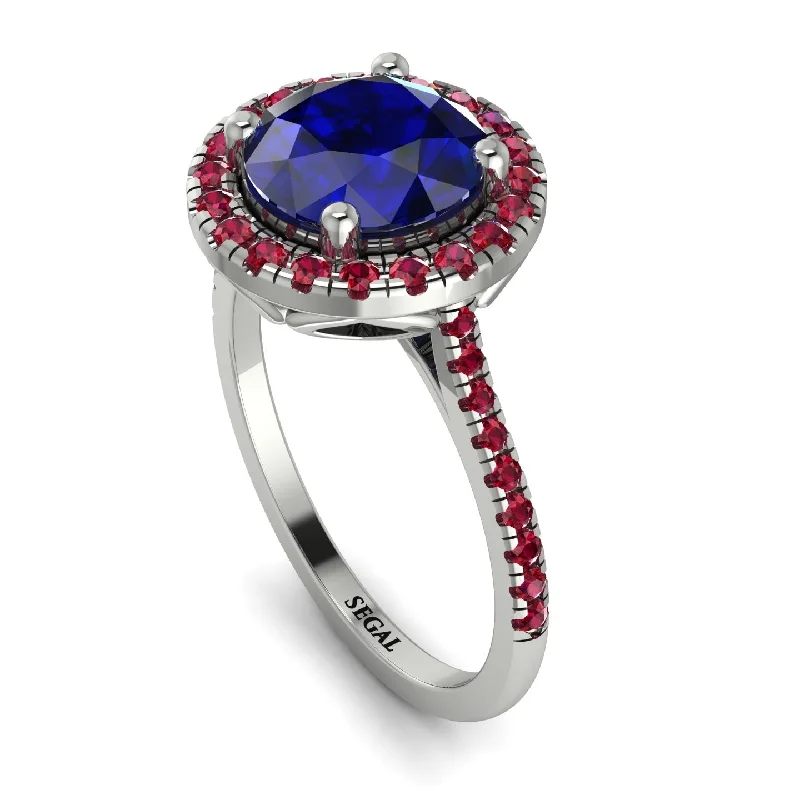 Designer Wedding Ring-Gorgeous Round Cut Sapphire Pave Engagement Ring With Hidden Stone - Ellen No. 60