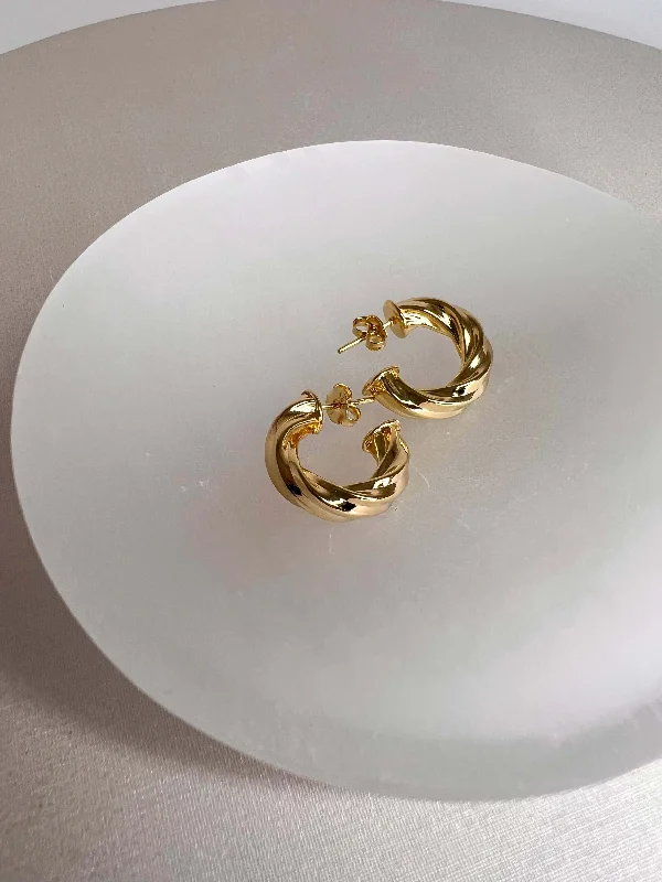 Chunky Gold Hoop Earrings-Velani Twisted C Hoop