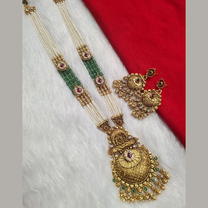 Elegant Silver Necklace-Kala Creation Gold Plated Pota Stone And Pearl Necklace Set