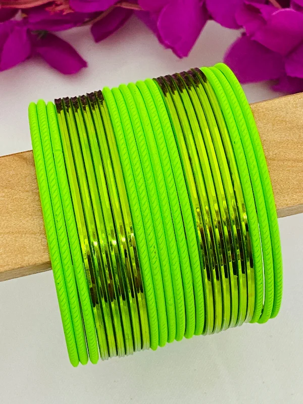 Multi-Layered Gold Bangles-Lime Green Color Classy Party Wear Plain Metal Bangles