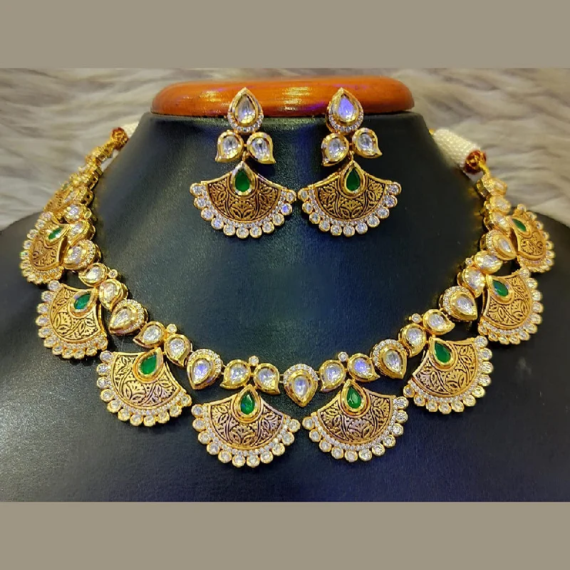 Art Nouveau Necklace-Jain Jewellers Gold Plated Polki Kundan Stone Necklace Set