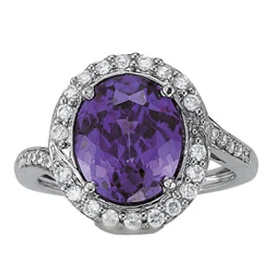 Fashionable Cocktail Ring-14K Amethyst Diamond Ring