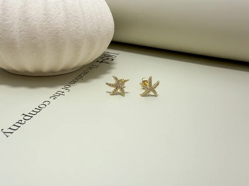 Handmade Earrings-Velani Jewelry Starfish Stud Earrings with Cubic Zirconia