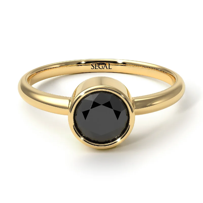 Fashionable Wedding Ring-Solitaire Bezel Black Diamond Ring - Emerson No. 7