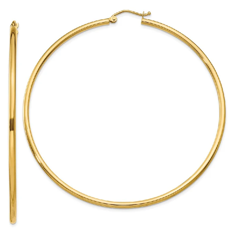 Casual Drop Earrings-2mm, 14k Yellow Gold Classic Round Hoop Earrings, 65mm (2 1/2 Inch)