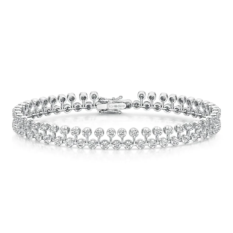 Statement Leather Bracelets-18ct White Gold Round Brilliant Diamond Fancy Double Row Bracelet