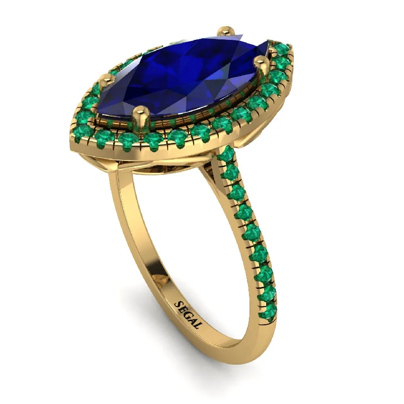 Dainty Gold Ring-Gorgeous Marquise Cut Sapphire Pave Engagement Ring With Hidden Stone - Miriam No. 28