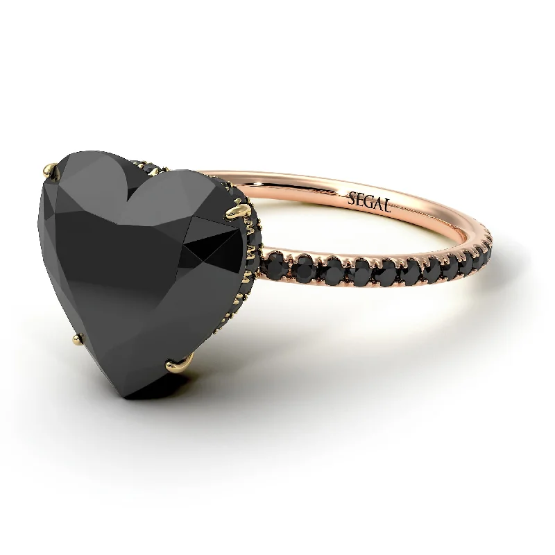 Birthstone Wedding Ring-Two Tones Heart Shape Black Diamond Ring - Noelle No. 79