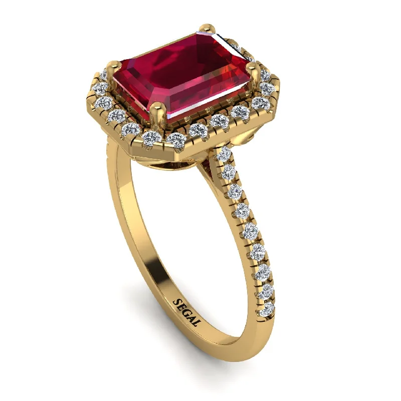 Heart Shaped Ring-Gorgeous Emerald Cut Ruby Pave Engagement Ring With Hidden Stone - Veronica No. 10