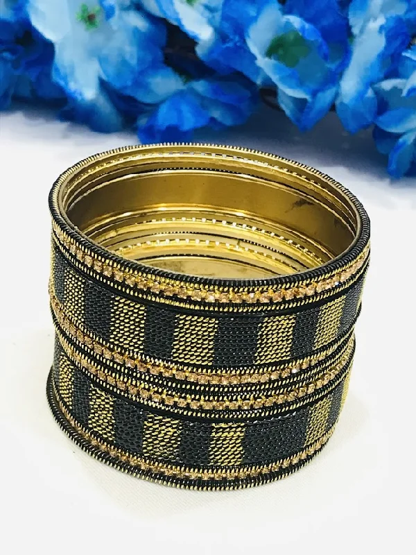 Fashionable Stack Bangles-Elegant Party Wear Black Colored Designer Metal Bangles For Women