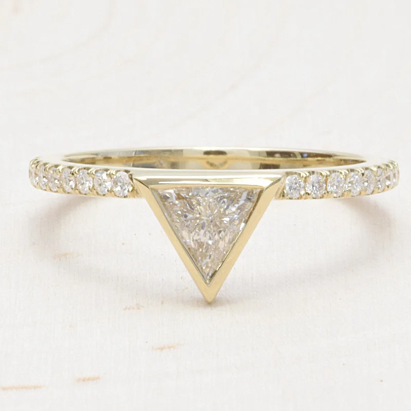 Statement Gemstone Ring-14K Yellow Gold Triangle Diamond Engagement Ring