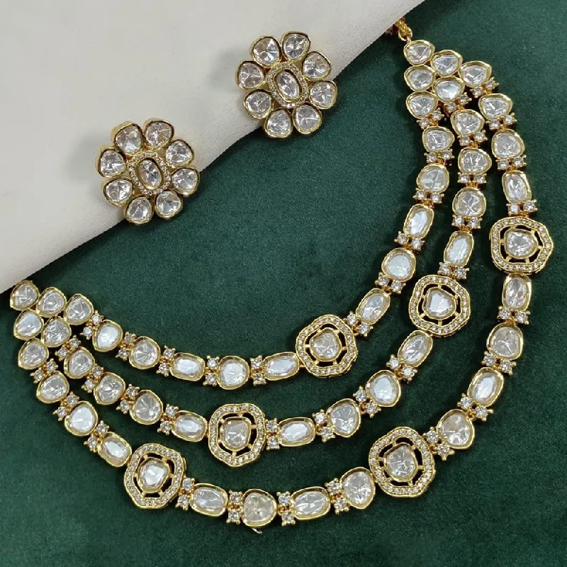 Vintage-inspired Choker Necklace-Shagna Gold Plated Polki Kundan Stone Necklace Set